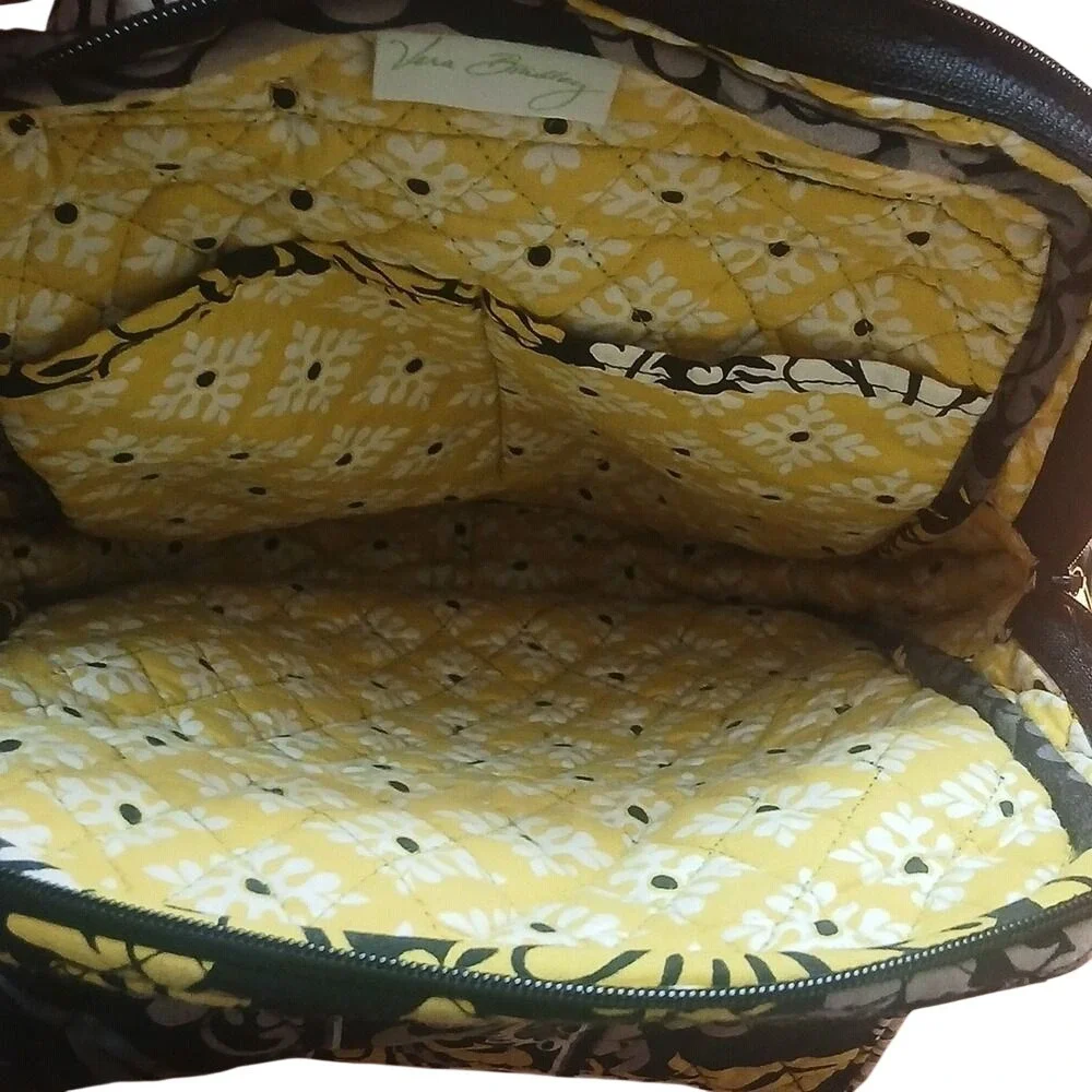 Vera Bradley Quilted‎ Floral Backpack and Matching Wallet Set Yellow Grey Black